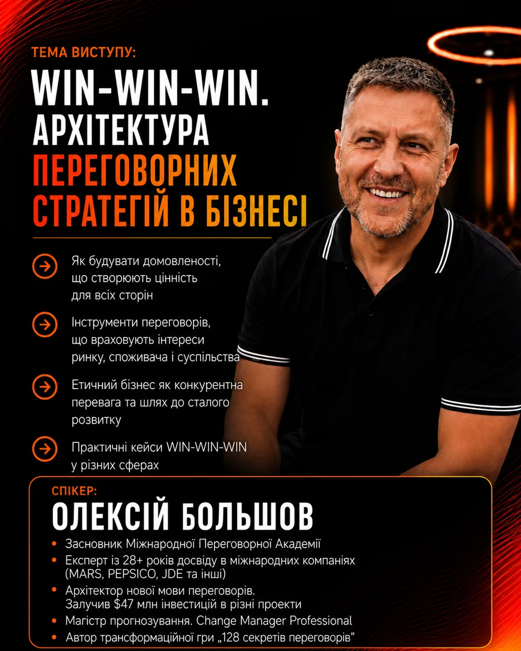 Спікер Олексій Большов — тема «WIN-WIN-WIN. Архітектура переговорних стратегій». BEAUTY CEO SUMMIT 2026.